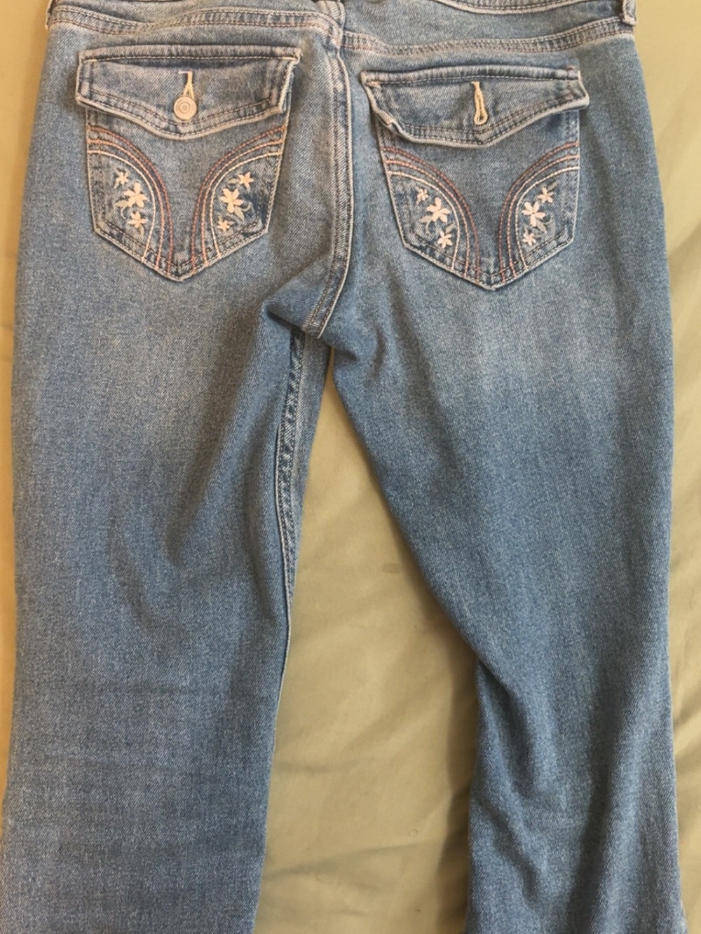 Hollister Light Blue Boot Cut Jeans with flower Embroidered Back Pockets